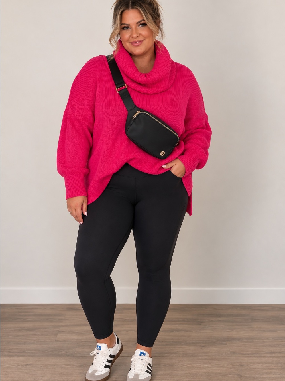 DAVI & DANI Bright Pink Cowl Neck Sweater